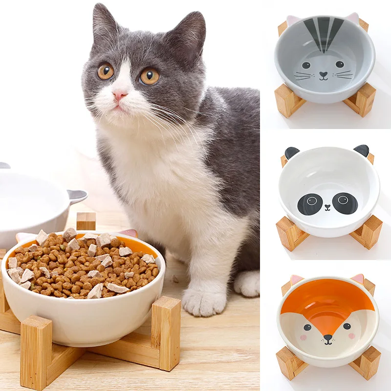 Cat Bowl Cartoon Ceramic Round Bowl with Raised Bamboo Stand Protect Neck Elevated Pet Water bowl Dog Cat Dish 
Cat Bowl Cartoon Ceramic Round Bowl with Raised Bamboo Stand Protect Neck Elevated Pet Water bowl Dog Cat Dish