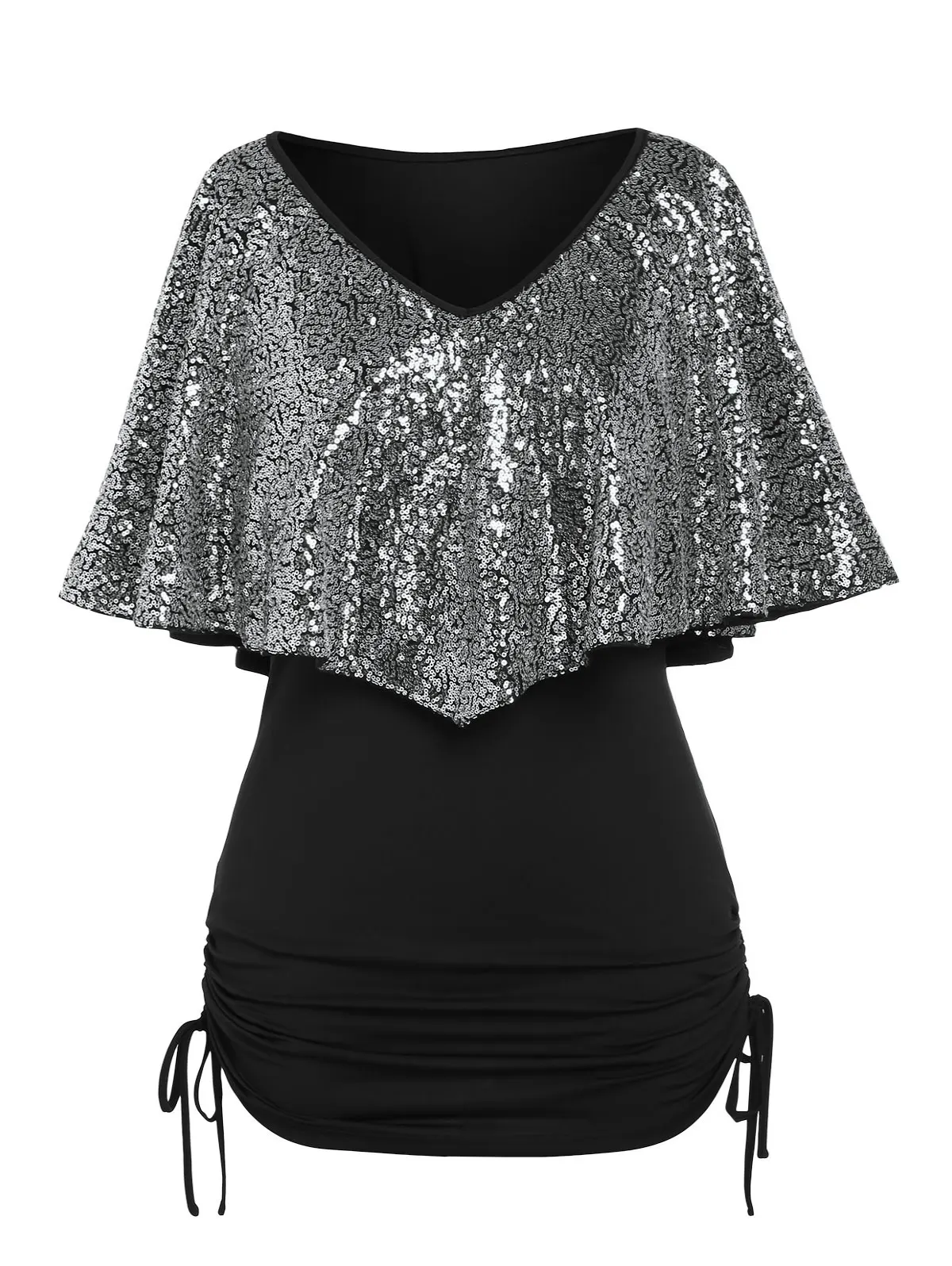 ROSEGAL Sequins Ruffled Cinched Side Tee For Women Summer Fashion V-Neck Half Sleeve Blouses T-Shirt New High Stretch Top
ROSEGAL Sequins Ruffled Cinched Side Tee For Women Summer Fashion V-Neck Half Sleeve Blouses T-Shirt New High Stretch Top