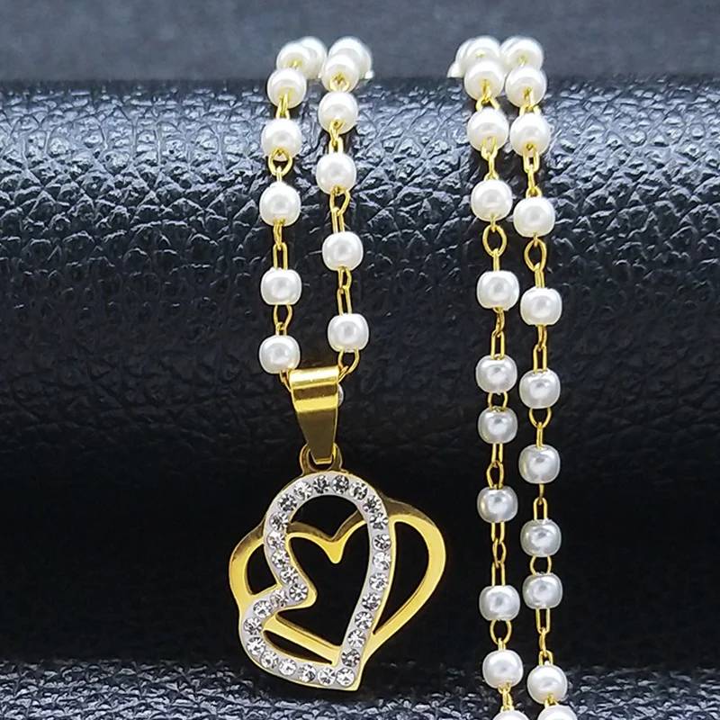 Trendy Love Heart Necklace Crystal Stainless Steel Gold Color Pearl Chain Necklaces Anniversary Gift Jewelry collier femme N8052
Trendy Love Heart Necklace Crystal Stainless Steel Gold Color Pearl Chain Necklaces Anniversary Gift Jewelry collier femme N8052