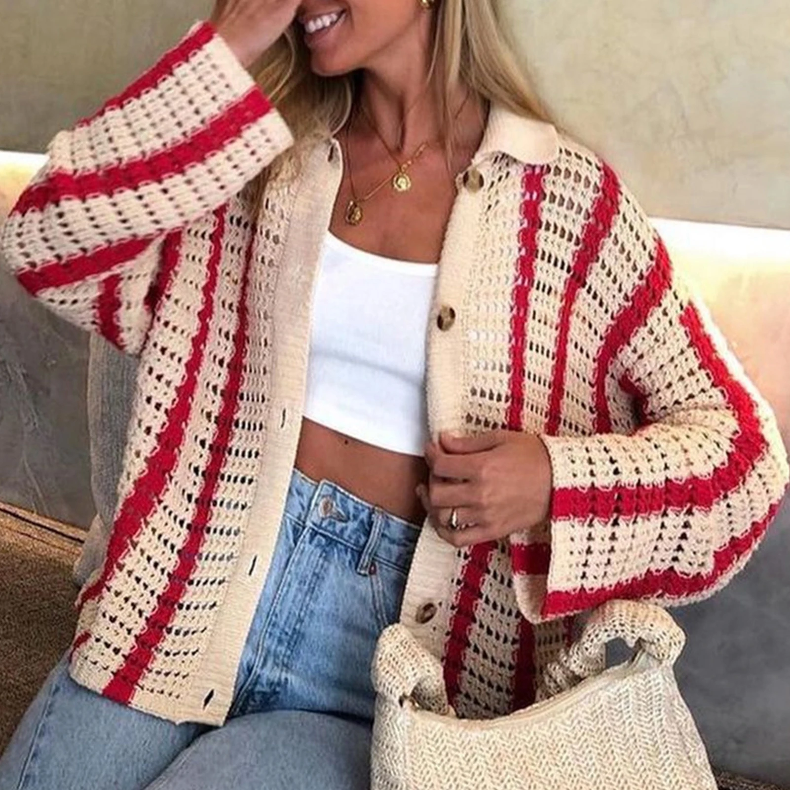 Striped Knit Shorts Suits Hollow Out Crochet Cardigan Shorts Two Piece Set Temperament Casual Simple Streetwear Shorts Suits
Striped Knit Shorts Suits Hollow Out Crochet Cardigan Shorts Two Piece Set Temperament Casual Simple Streetwear Shorts Suits