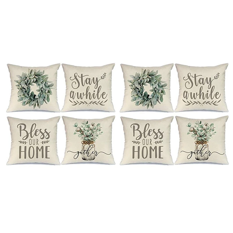 

Farmhouse Decor Pillow Covers 18X18 Inch Set Of 8 Throw Pillow Covers Farm Decorations Pillow Case For Couch Sofa