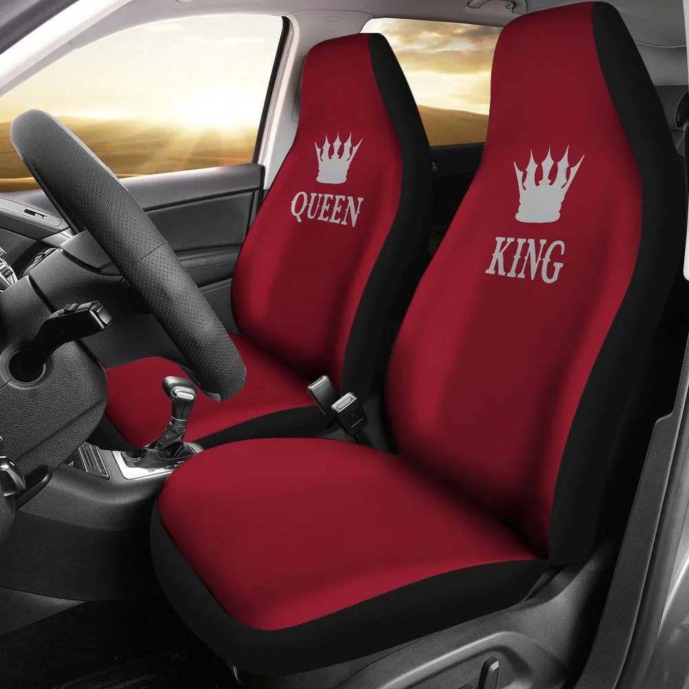 

Queen and King His and Hers Car Seat Covers Set In Burgundy,Pack of 2 Universal Front Seat Protective Cover