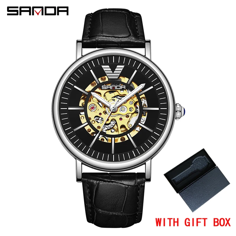 Часы-скелетоны SANDA Мужские механические Автоматические, спортивные деловые наручные часы с кожаным ремешком и турбийоном
Часы-скелетоны SANDA Мужские механические Автоматические, спортивные деловые наручные часы с кожаным ремешком и турбийоном