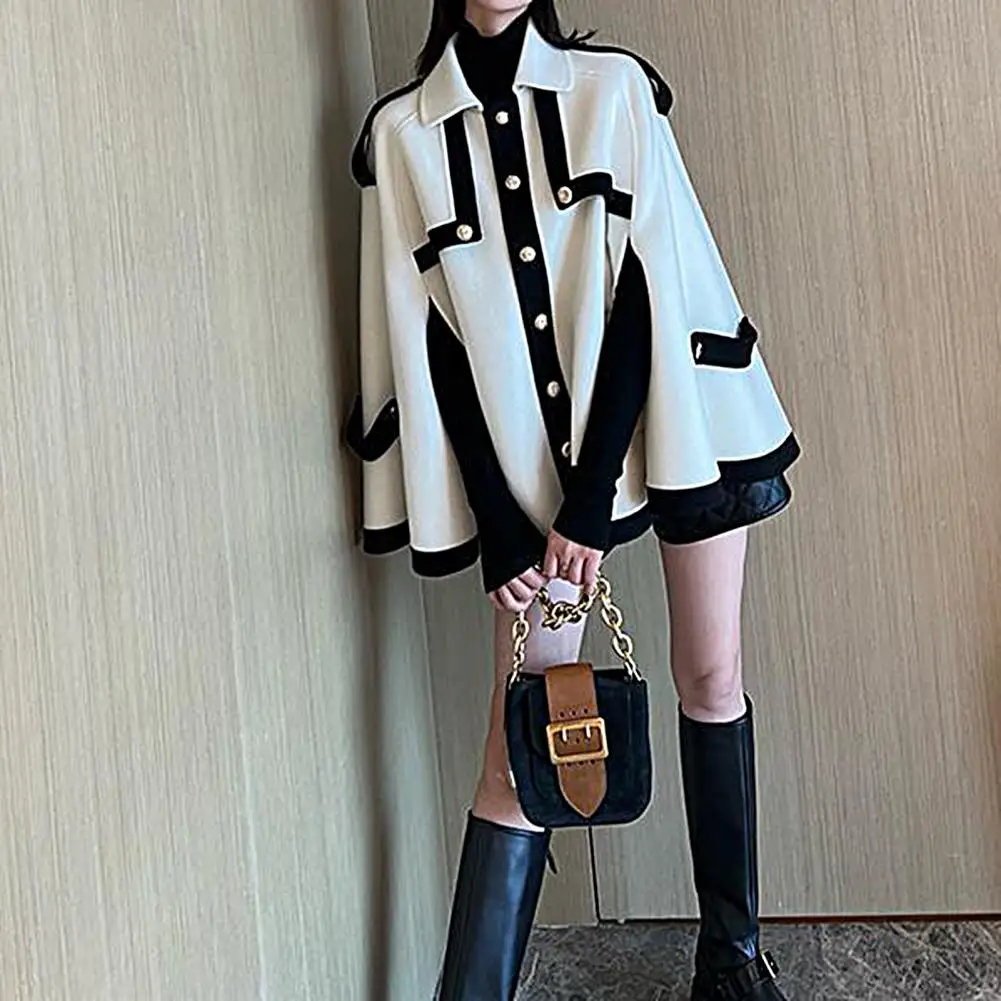 Lapel Metal Buttons Single Breasted Woolen Cape French College Style Color Matching Winter Cloak Coat Cape Women Coat Jackets
Lapel Metal Buttons Single Breasted Woolen Cape French College Style Color Matching Winter Cloak Coat Cape Women Coat Jackets
