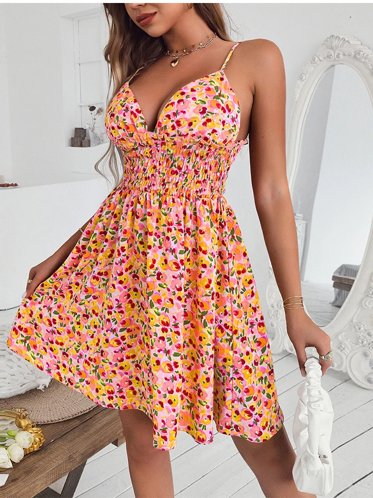 Sexy Mini Dress Summer Fashion V Neck Floral Print Spaghetti Strap Dress Elegant Casual Sleeveless Beach Dress For Women Robe
Sexy Mini Dress Summer Fashion V Neck Floral Print Spaghetti Strap Dress Elegant Casual Sleeveless Beach Dress For Women Robe