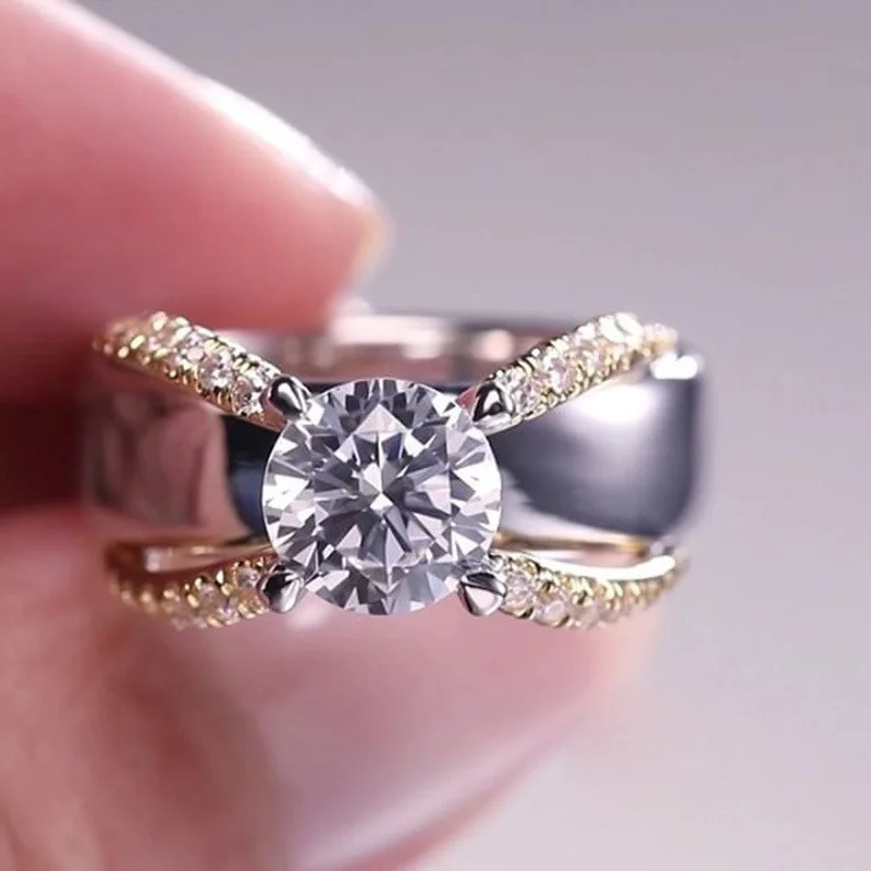 Hot Sale Two-Tone Golden Silver Color Crystal Zircon Ring for Women Engagement Party Wedding Rings Jewelry Hand Accessories
Hot Sale Two-Tone Golden Silver Color Crystal Zircon Ring for Women Engagement Party Wedding Rings Jewelry Hand Accessories
