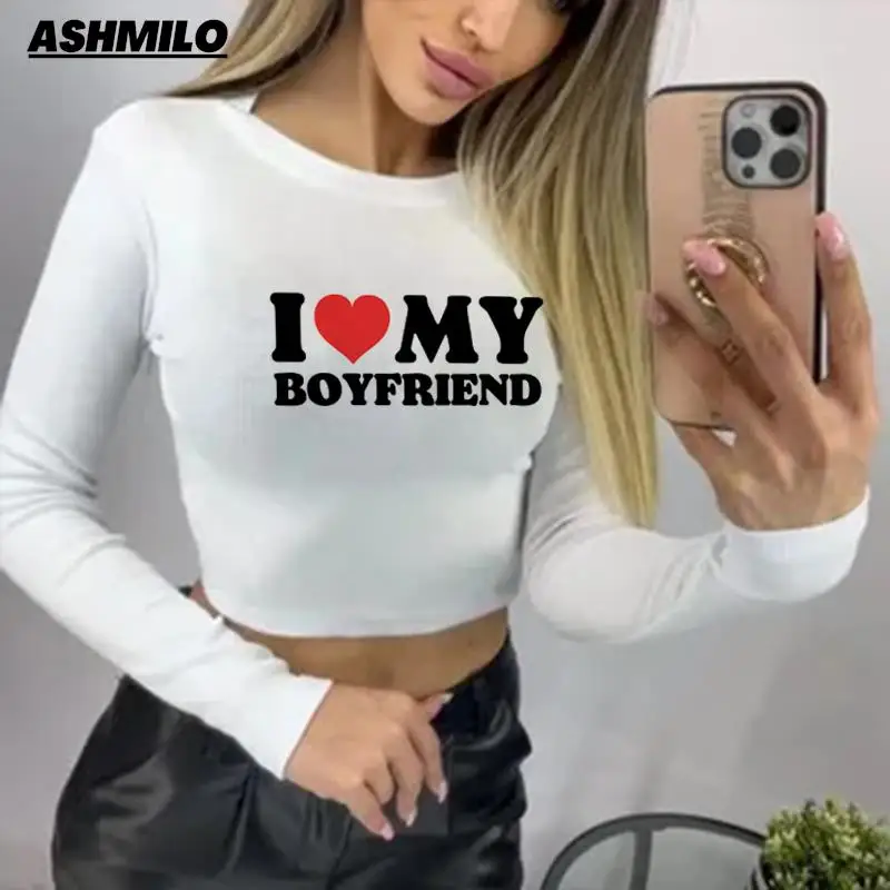 Women Crop Tops I Love My Boyfriend Print Scoop Neck Tee Vintage Goth Slim White Long Sleeve Tee Shirts Tops Y2k Clothes Casual
Women Crop Tops I Love My Boyfriend Print Scoop Neck Tee Vintage Goth Slim White Long Sleeve Tee Shirts Tops Y2k Clothes Casual
