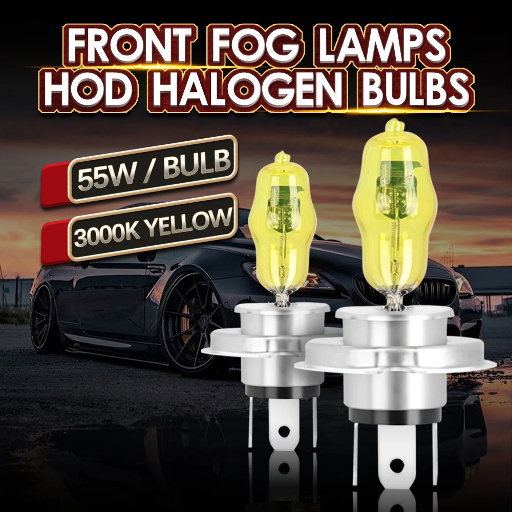 

2x HOD Halogen Fog Light Bulbs H1 H3 H11 H9 H8 9005 9006 55W Yellow 3000K H.O.D Xenon Lamps for Toyota Mazda 3 5 6 Honda Nissan