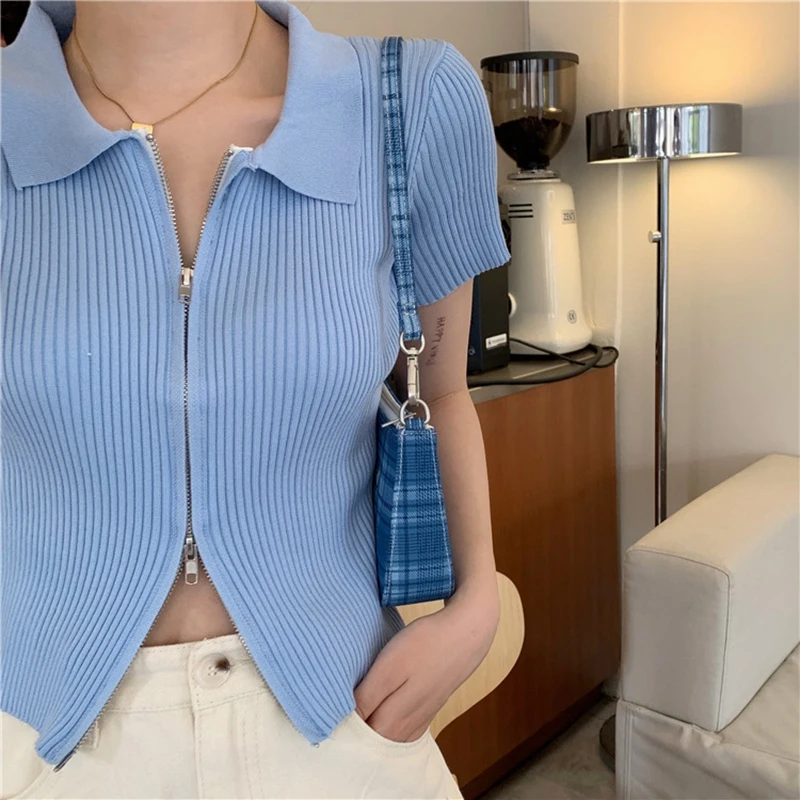 Rib Knitted Cardigans Women Female Jacket Coat Short Sleeve Casual V-Neck Cropped Tops Zip-up Vintage Sweaters Y2k Clothes
Rib Knitted Cardigans Women Female Jacket Coat Short Sleeve Casual V-Neck Cropped Tops Zip-up Vintage Sweaters Y2k Clothes
