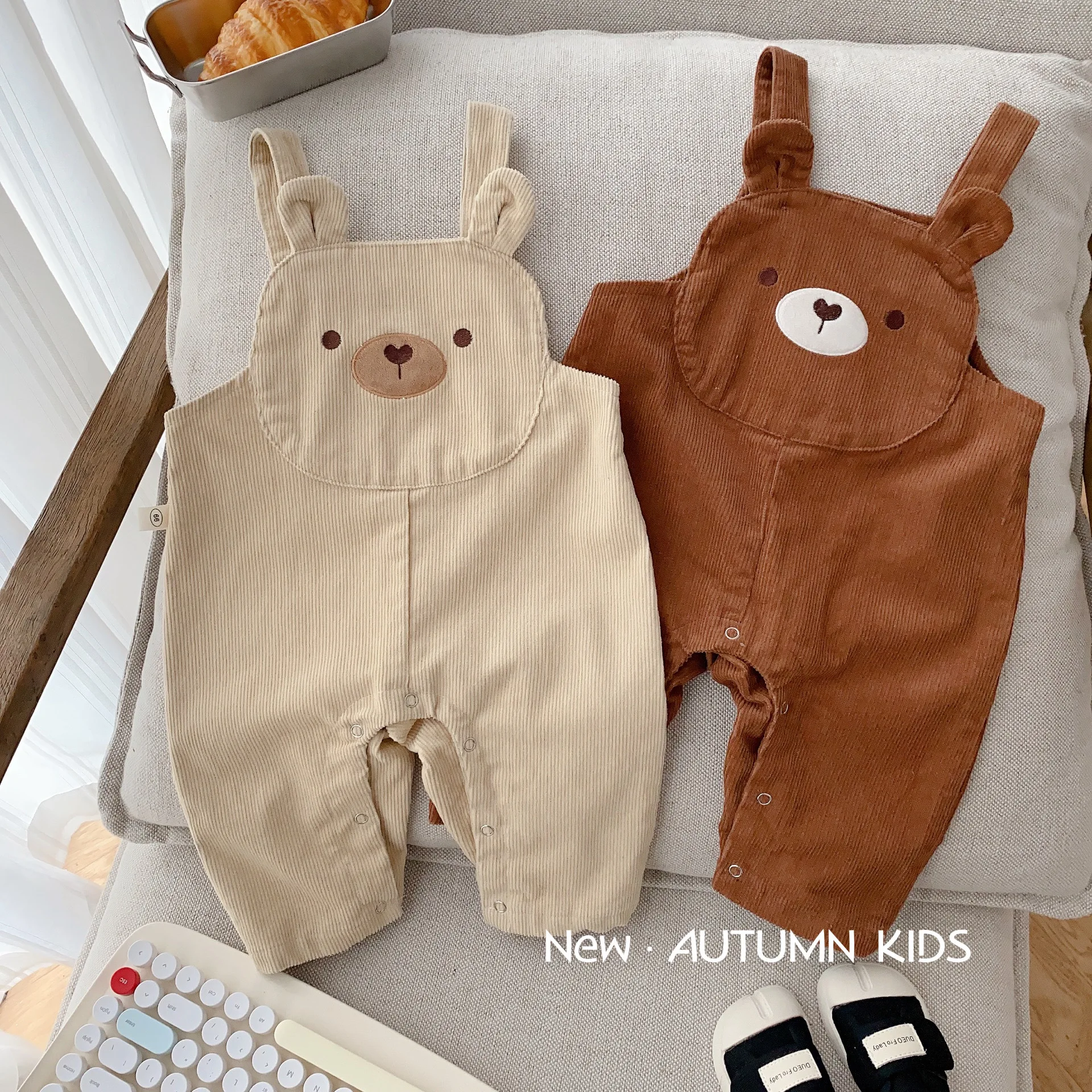 

MiniAinis Autumn Winter New Arrivel Baby Corduroy Pants Children Girls Cute Bear Overall Kids Boys Solid Color Clothes 0-2 Years