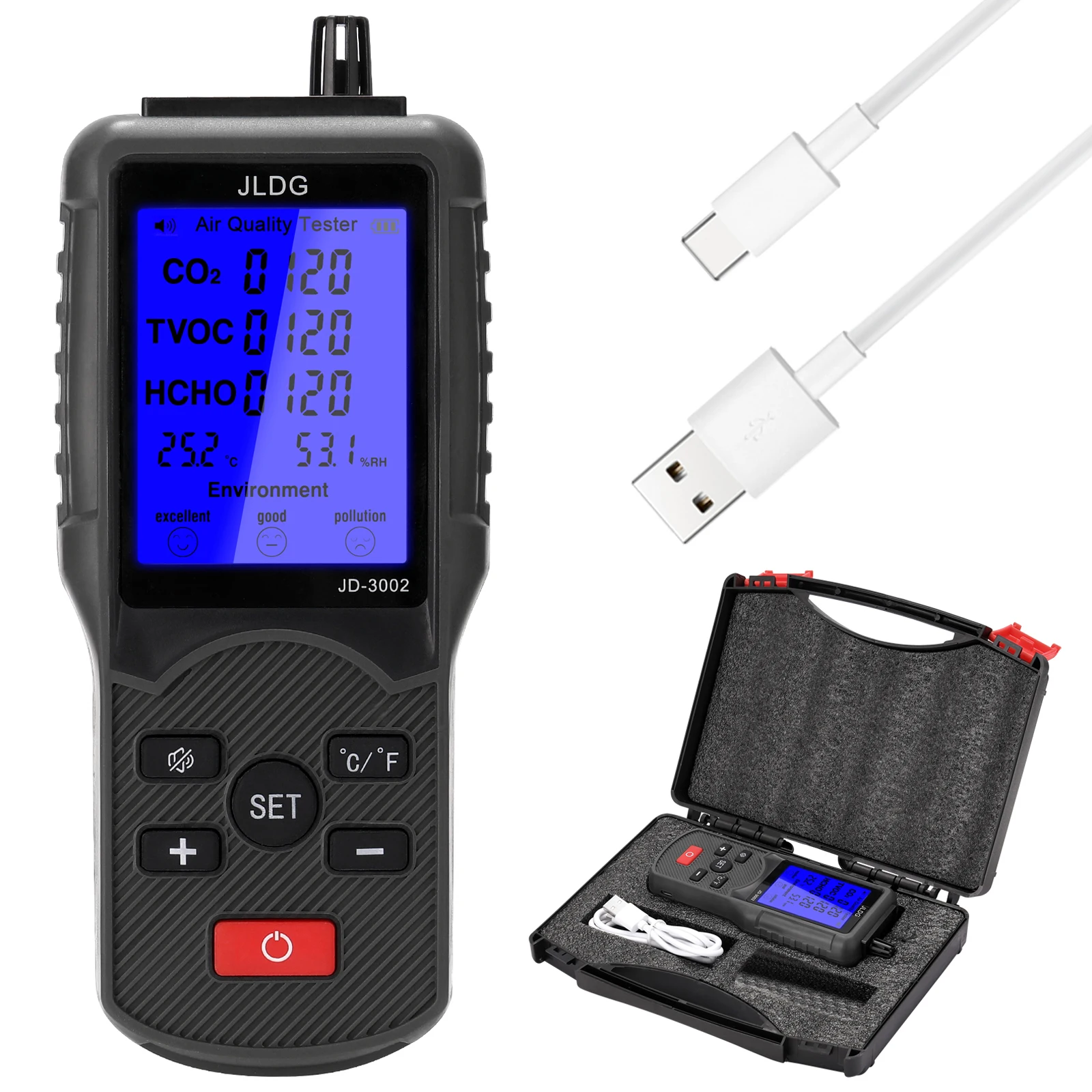 Carbon Dioxide Tester CO2 Detector Air Quality Detector TVOC Meter Temperature Humidity Measuring Device Multifunctional Tester
Carbon Dioxide Tester CO2 Detector Air Quality Detector TVOC Meter Temperature Humidity Measuring Device Multifunctional Tester