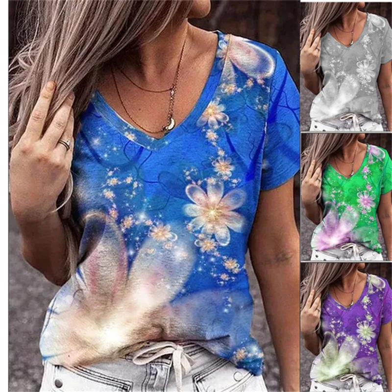 Women's 2022 New Loose V-Neck T-Shirt Summer Simple Fashion 3D Floral Print Short Sleeve Tops Ladies Casual Pullover T-Shirt
Women's 2022 New Loose V-Neck T-Shirt Summer Simple Fashion 3D Floral Print Short Sleeve Tops Ladies Casual Pullover T-Shirt