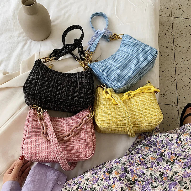 Women Knitted Shoulder Bag Light Acrylic Chain Handbag Soft Cloth Tote Cute Small Underarm Bags Sweet Zipper Purse For Ladies
Women Knitted Shoulder Bag Light Acrylic Chain Handbag Soft Cloth Tote Cute Small Underarm Bags Sweet Zipper Purse For Ladies
