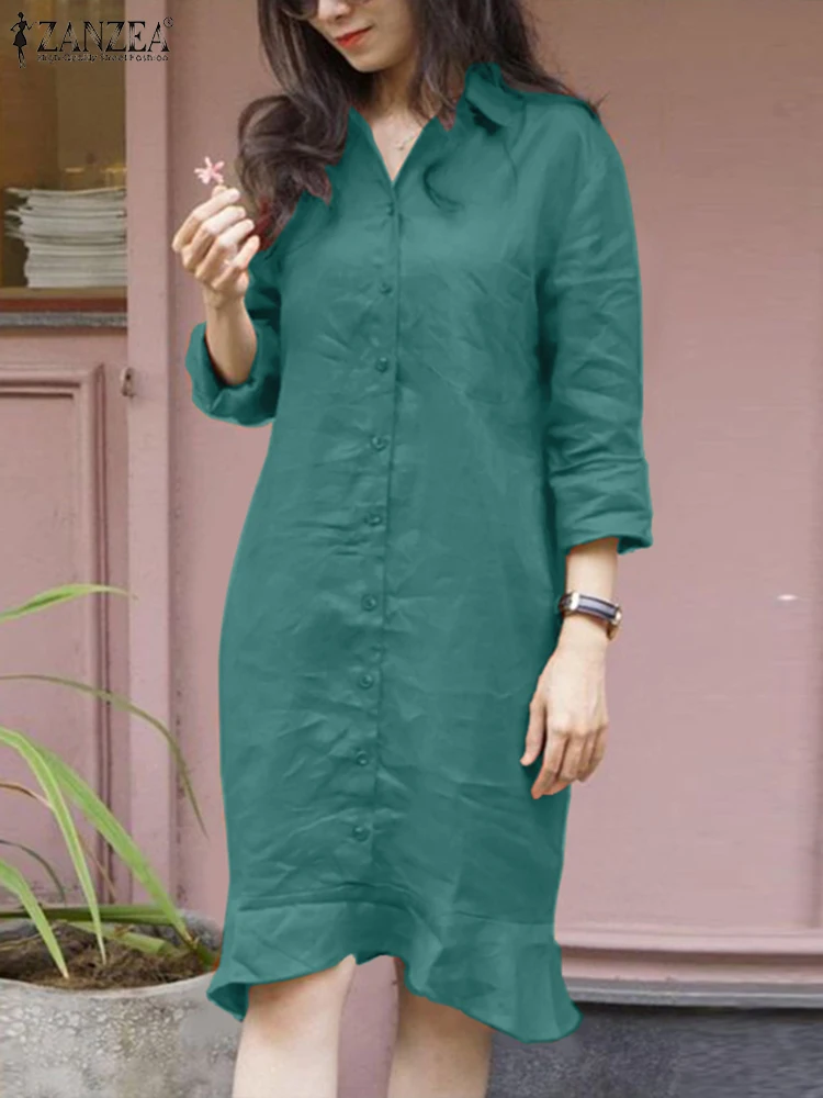ZANZEA Woman Elegant Party Dress Summer Fashion Ruffles Hem Dresses 3/4 Sleeve Lapel Solid Shirtdress Femme Vintage OL Work Robe
ZANZEA Woman Elegant Party Dress Summer Fashion Ruffles Hem Dresses 3/4 Sleeve Lapel Solid Shirtdress Femme Vintage OL Work Robe