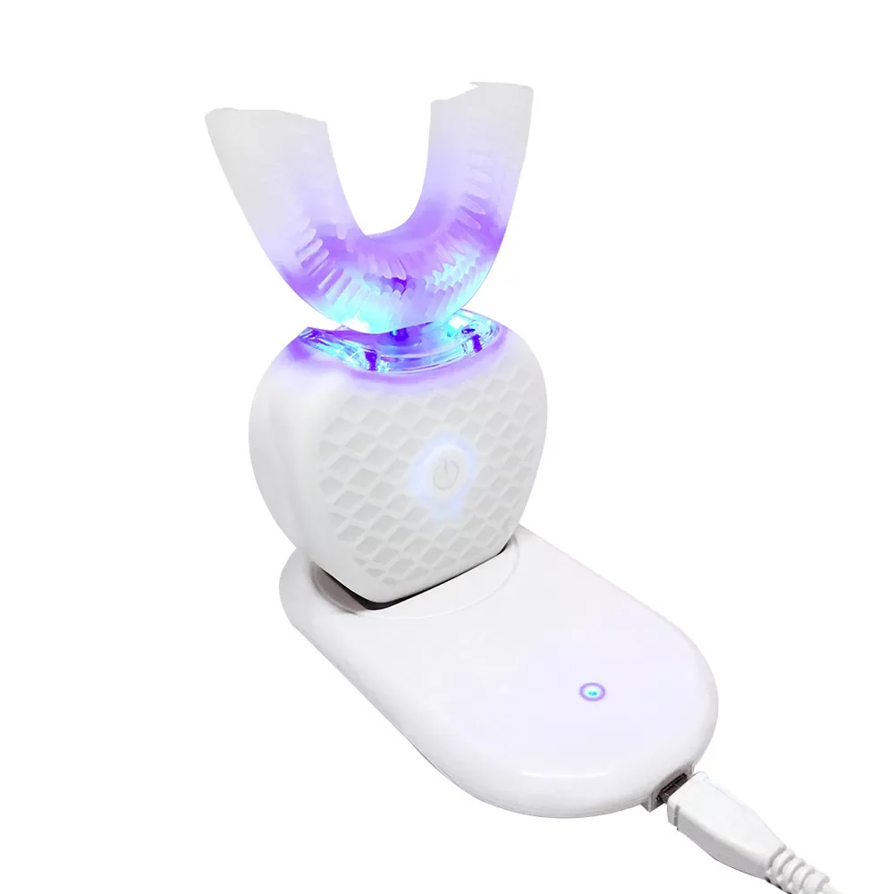 360 Degrees Intelligent Automatic Sonic Electric Toothbrush U Type 4 Modes Tooth Brush USB Charging Tooth Whitening Blue Light
360 Degrees Intelligent Automatic Sonic Electric Toothbrush U Type 4 Modes Tooth Brush USB Charging Tooth Whitening Blue Light
