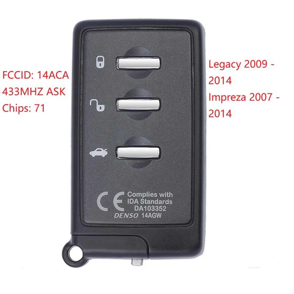 3 кнопки 433 МГц для Subaru Smart Remote FCC Denso 14ACA номер детали 88835-AG010 271451-0780 433 МГц ASK CN034005
3 кнопки 433 МГц для Subaru Smart Remote FCC Denso 14ACA номер детали 88835-AG010 271451-0780 433 МГц ASK CN034005