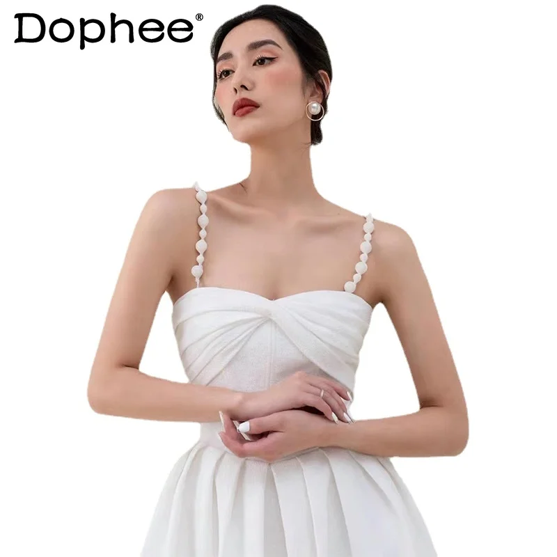 Black Pearl Suspender Pleated Dress Women High Waist Slim French Style Wrapped Chest Vest Dress 2022 Summer New Party Long Dress
Black Pearl Suspender Pleated Dress Women High Waist Slim French Style Wrapped Chest Vest Dress 2022 Summer New Party Long Dress
