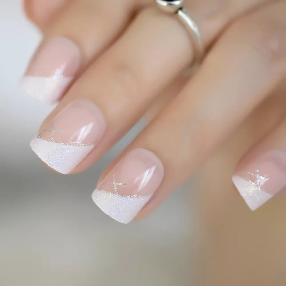 Iridescent White Instant French Nails Glitter Beveled Clear Short Square Fake Nail Art Tips Many Choice 24 Count
Iridescent White Instant French Nails Glitter Beveled Clear Short Square Fake Nail Art Tips Many Choice 24 Count