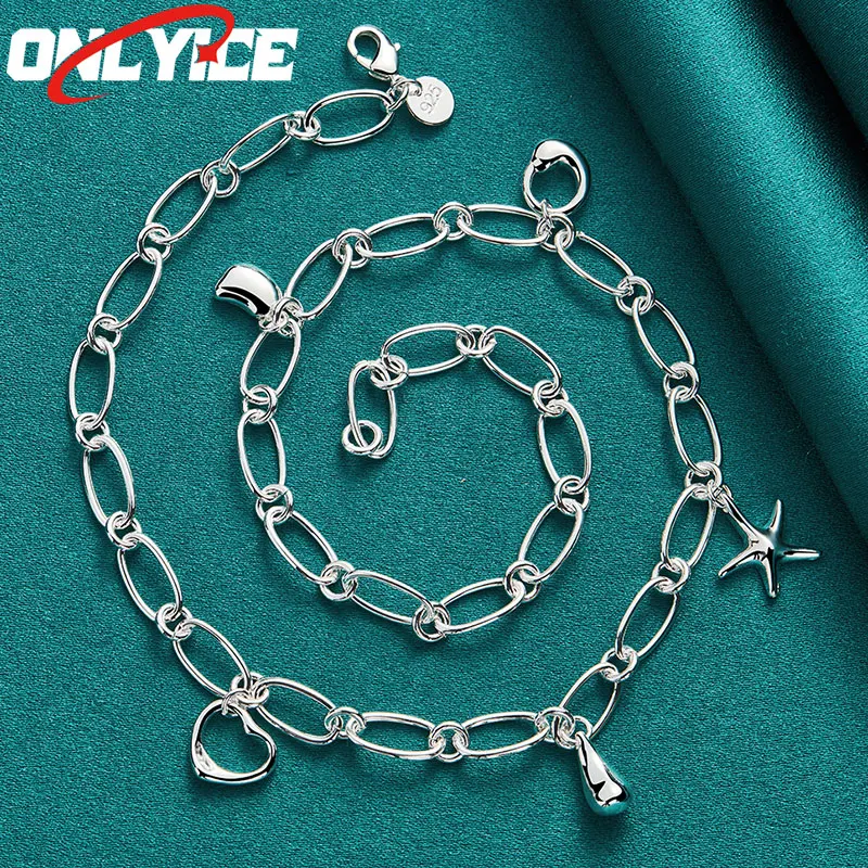 925 Sterling Silver 47cm Heart Starfish Water Drop Oval Chain Necklace Ladies Party Engagement Wedding Fashion Jewelry
925 Sterling Silver 47cm Heart Starfish Water Drop Oval Chain Necklace Ladies Party Engagement Wedding Fashion Jewelry