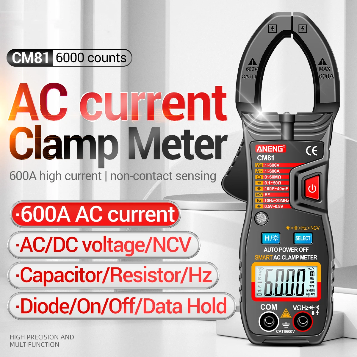 ANENG CM81 Digital Clamp Meter Ammeter Voltage Car Amp Hz Capacitance NCV Ohm Test Multimeter Digital Profesional Tester 
ANENG CM81 Digital Clamp Meter Ammeter Voltage Car Amp Hz Capacitance NCV Ohm Test Multimeter Digital Profesional Tester