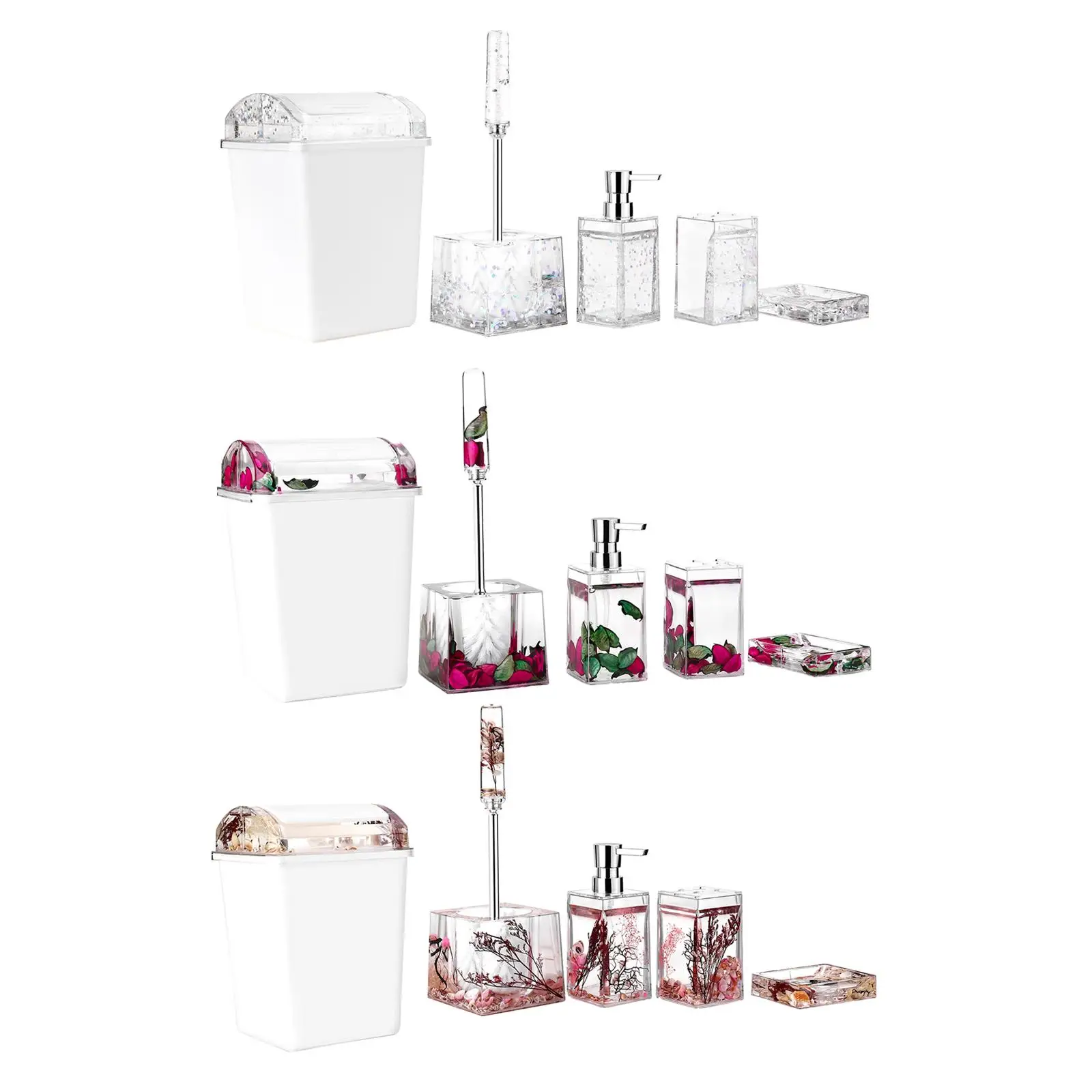 Acrylic Bathroom Accessory Set 5Pcs/Set 3D Liquid Design Soap Dispenser Toilet Brush Room Set Decoration Hotels Apartment Home
Acrylic Bathroom Accessory Set 5Pcs/Set 3D Liquid Design Soap Dispenser Toilet Brush Room Set Decoration Hotels Apartment Home