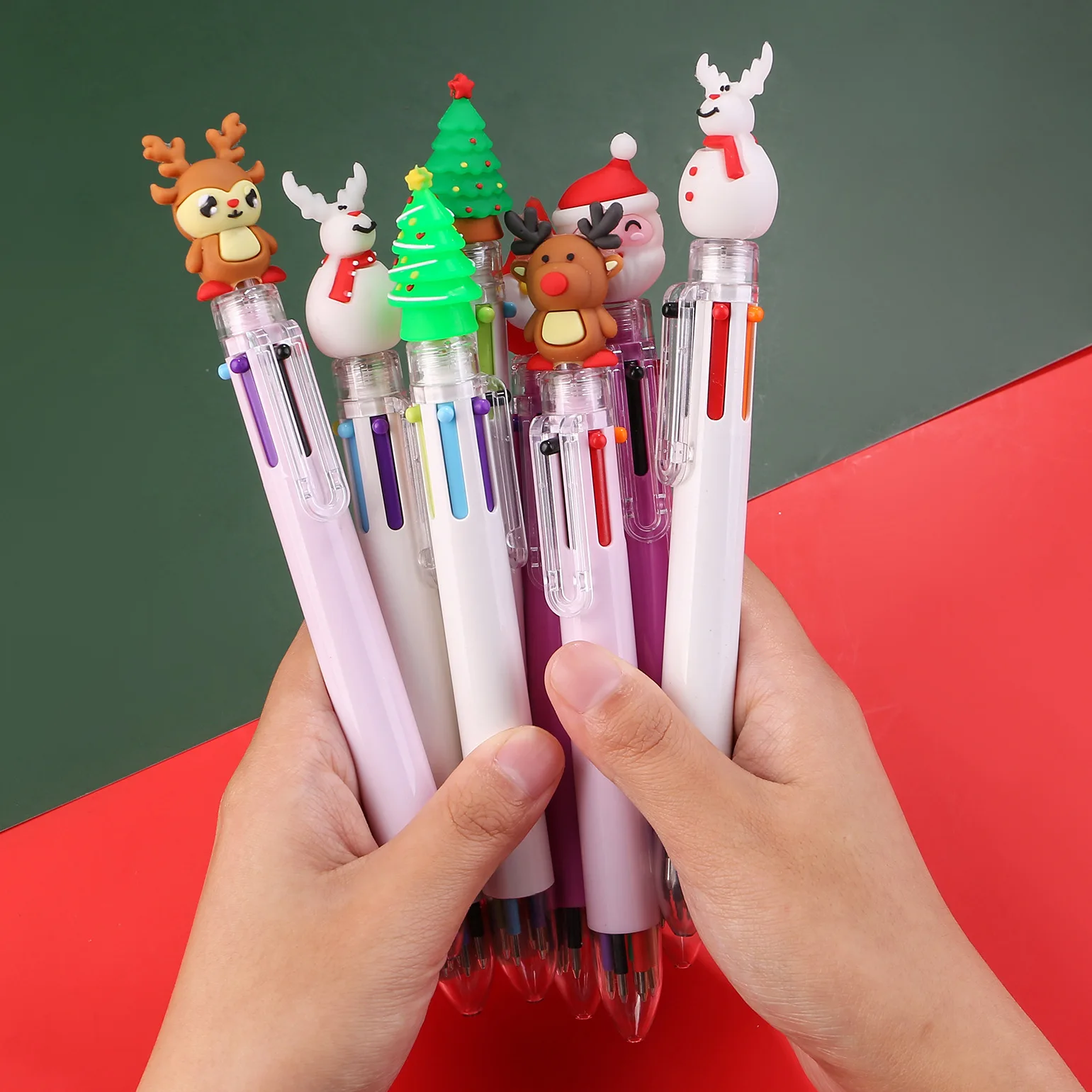 

Рождественский подарок, шариковая ручка 6 цветов, цветная ручка для учеников с прессом, многоцветная шариковая ручка с Санта-Клаусом, ручка для учетной записи