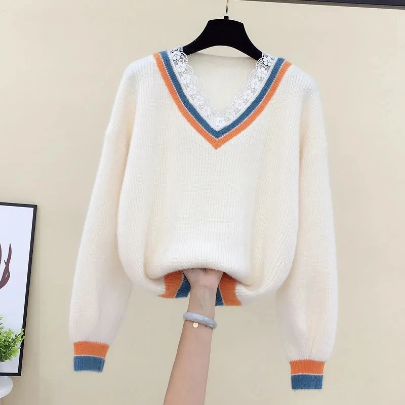 V-neck Loose Short Knit Pullover Women Sweater Long-sleeve Lace Sweater 2022 Autumn Winter Fashion Knitted Jumper Casual Tops
V-neck Loose Short Knit Pullover Women Sweater Long-sleeve Lace Sweater 2022 Autumn Winter Fashion Knitted Jumper Casual Tops