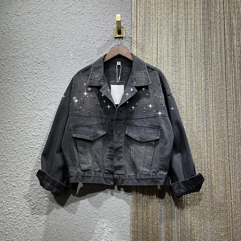 Heavy Hot Drilling Rivet Denim Coat Women's Clothing 2022 Autumn Winter New Loose Leisure Short Coats Female Black Jeans Jacket
Heavy Hot Drilling Rivet Denim Coat Women's Clothing 2022 Autumn Winter New Loose Leisure Short Coats Female Black Jeans Jacket