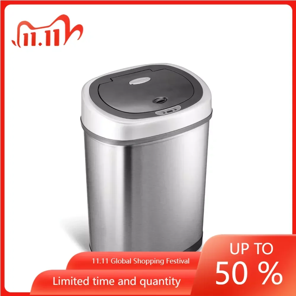 Мусорная корзина из нержавеющей стали с автоматическим датчиком, 11,1 галлонов 
Мусорная корзина из нержавеющей стали с автоматическим датчиком, 11,1 галлонов