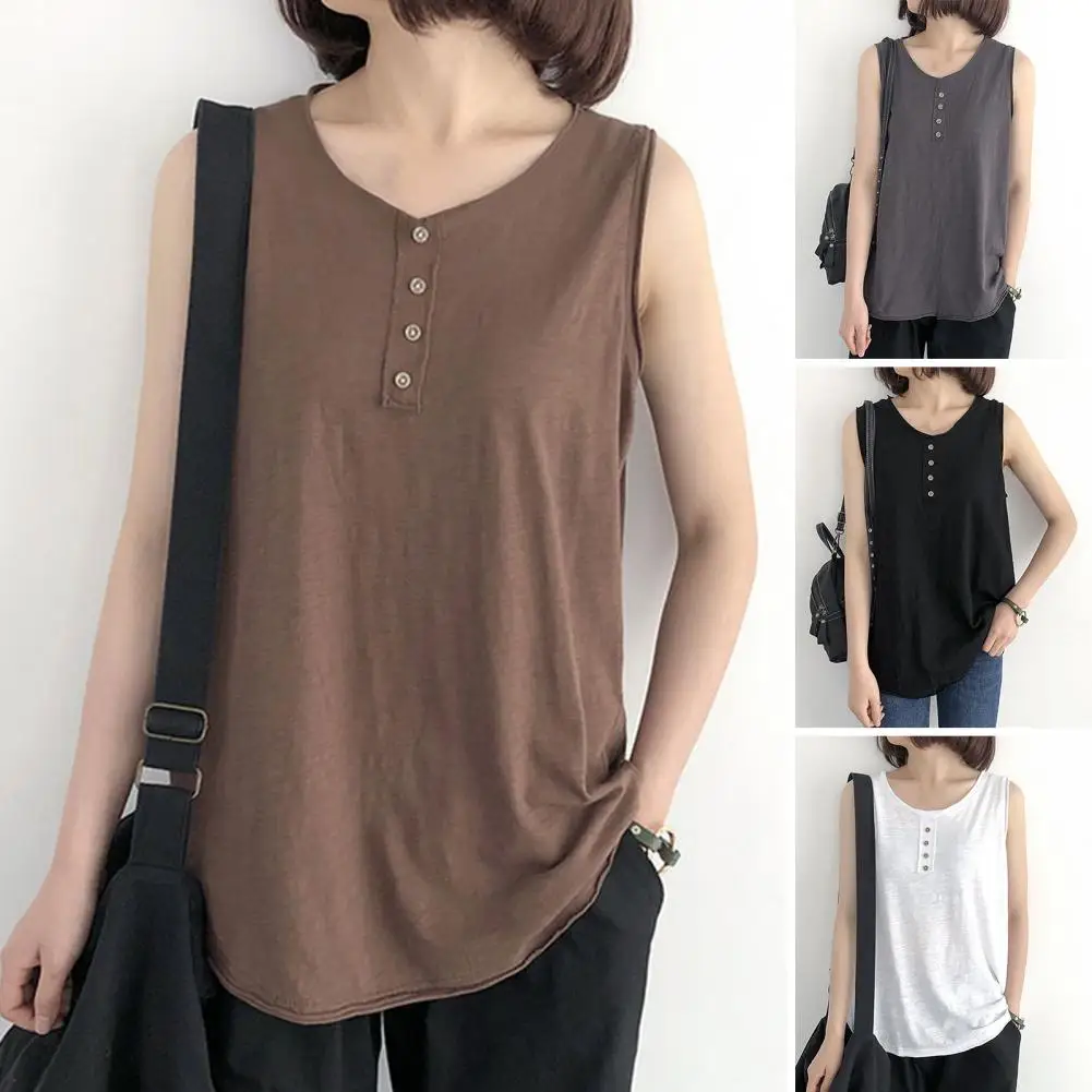 Women Summer Vest Sleeveless Solid Color Button Decoration Loose Pullover Daily Wear Casual Exercise Lady Summer T-shirt Female
Women Summer Vest Sleeveless Solid Color Button Decoration Loose Pullover Daily Wear Casual Exercise Lady Summer T-shirt Female