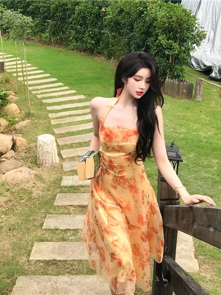 Summer 2022 Midi Floral Halter Slip Women Dress Vintage Painting Flowers Backless Casual Party Night Vacation Runway Vestidos 
Summer 2022 Midi Floral Halter Slip Women Dress Vintage Painting Flowers Backless Casual Party Night Vacation Runway Vestidos