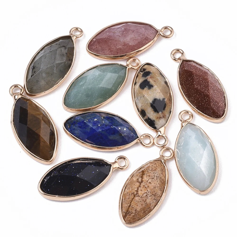 20pcs/Lot Natural&Synthetic Gemstone Pendants with Golden Plated Edge Brass Findings Faceted Horse Eye 20x9x5mm Hole: 1.2mm
20pcs/Lot Natural&Synthetic Gemstone Pendants with Golden Plated Edge Brass Findings Faceted Horse Eye 20x9x5mm Hole: 1.2mm