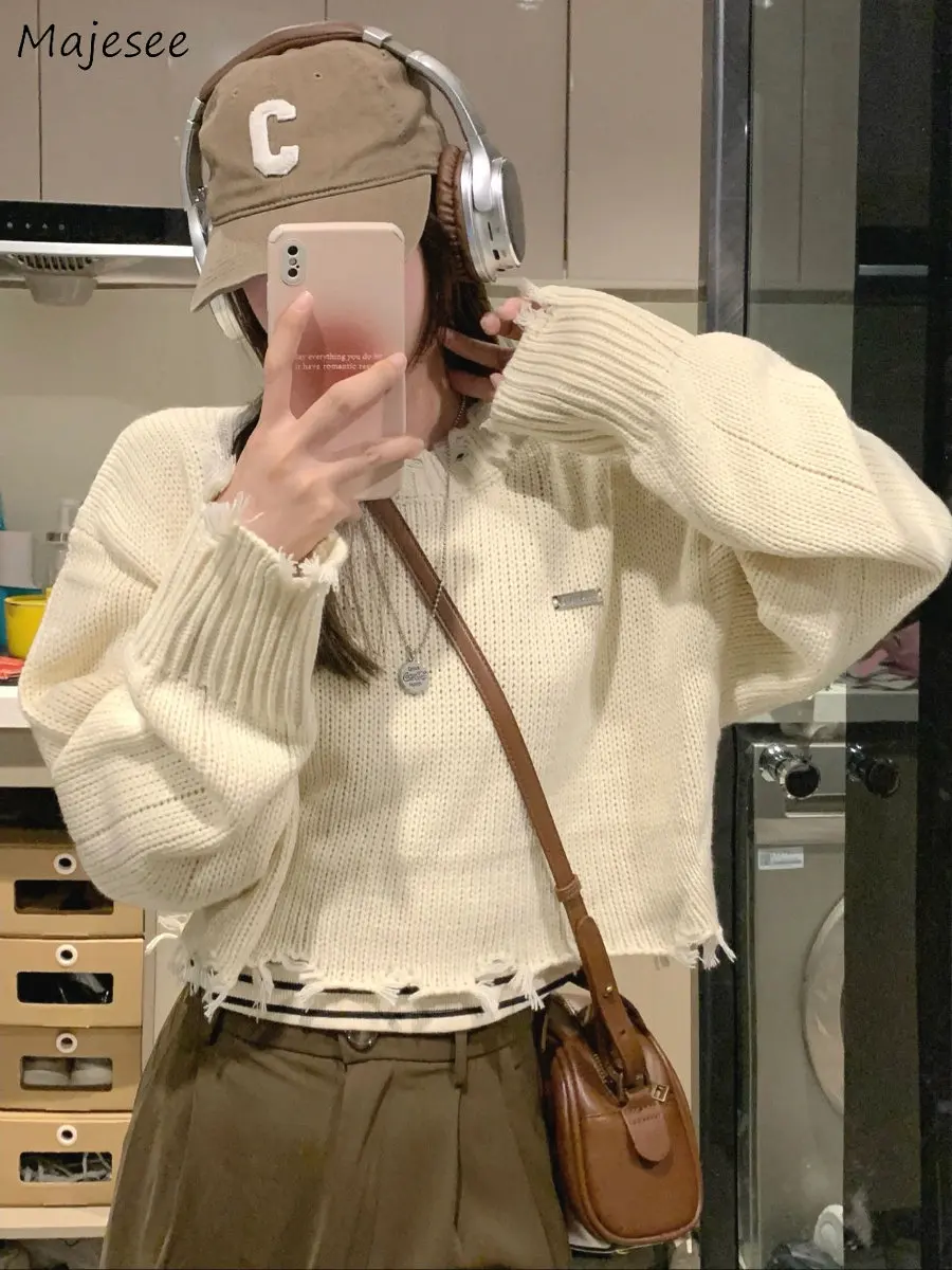 Ripped Lazy Style Pullovers Women Streetwear Japan Young New Fashion Girls Preppy Vintage Long Sleeve Sweaters Ulzzang Knitwear
Ripped Lazy Style Pullovers Women Streetwear Japan Young New Fashion Girls Preppy Vintage Long Sleeve Sweaters Ulzzang Knitwear