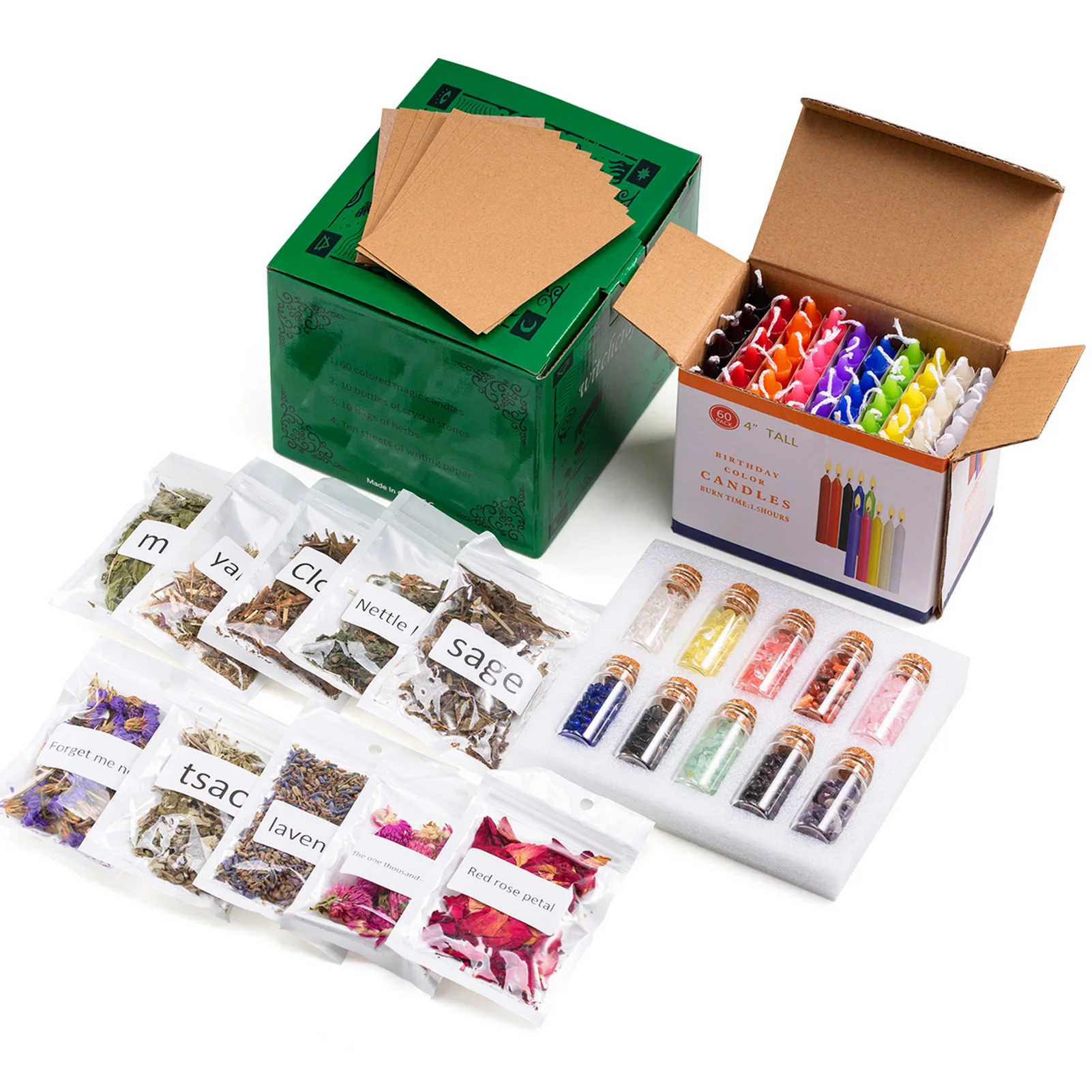 Altar Kit 90 PCS Wiccan Supplies And Tools 60 Sage Candles For Cleansing House 10 Magic Herbs 10 Crystal Stone 10 Kraft Paper
Altar Kit 90 PCS Wiccan Supplies And Tools 60 Sage Candles For Cleansing House 10 Magic Herbs 10 Crystal Stone 10 Kraft Paper