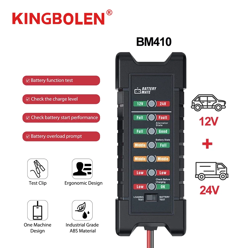 Battery Tester Car Truck BM410 moto 24V 12V Alternator State Check Overload Display Charging Test Tool Digital Voltage Detector
Battery Tester Car Truck BM410 moto 24V 12V Alternator State Check Overload Display Charging Test Tool Digital Voltage Detector