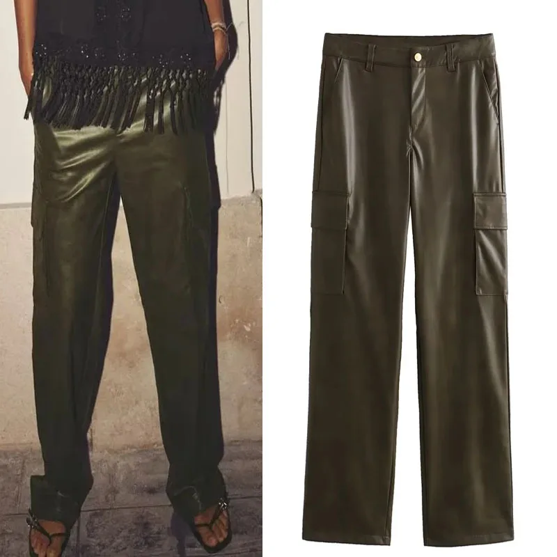 TRAF Women's Leather Pants Elegant High-Waist Cargo Trousers Woman Fashion Straight-Leg Baggy Pant Ladies Autumn New Streetwear
TRAF Women's Leather Pants Elegant High-Waist Cargo Trousers Woman Fashion Straight-Leg Baggy Pant Ladies Autumn New Streetwear