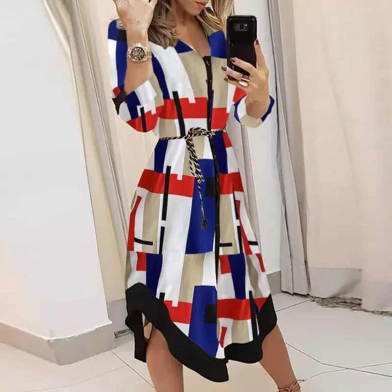2022 Autumn Long Sleeve Buttons Party Dress Spring Rainbow Striped Print Irregular Dress Women Turn-down Collar Shirt Dress Belt
2022 Autumn Long Sleeve Buttons Party Dress Spring Rainbow Striped Print Irregular Dress Women Turn-down Collar Shirt Dress Belt