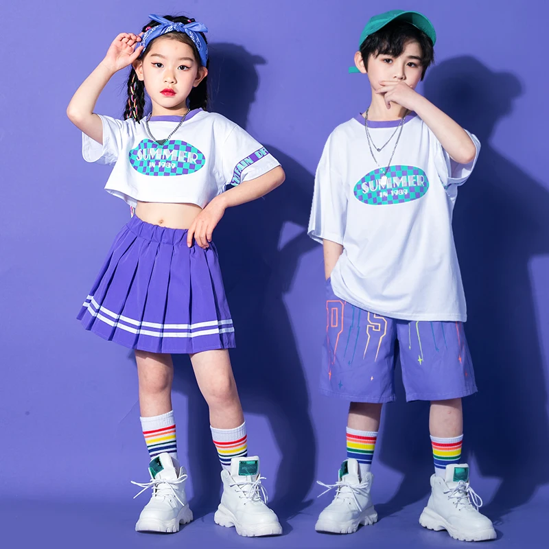 Kids Kpop Hip Hop Show Dancing Clothing White Crop Tshirt Tops Streetwear Purple Shorts For Girls Boys Jazz Dance Costumes
Kids Kpop Hip Hop Show Dancing Clothing White Crop Tshirt Tops Streetwear Purple Shorts For Girls Boys Jazz Dance Costumes