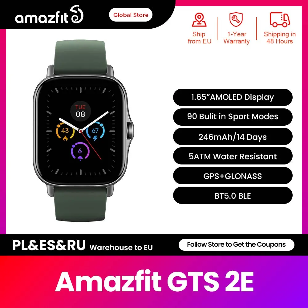 Original Amazfit GTS 2e Smartwatch Alexa Built-in 90 Sports Modes GPS intelligent Smart Watch for Men Women Android iOS Phone
Original Amazfit GTS 2e Smartwatch Alexa Built-in 90 Sports Modes GPS intelligent Smart Watch for Men Women Android iOS Phone