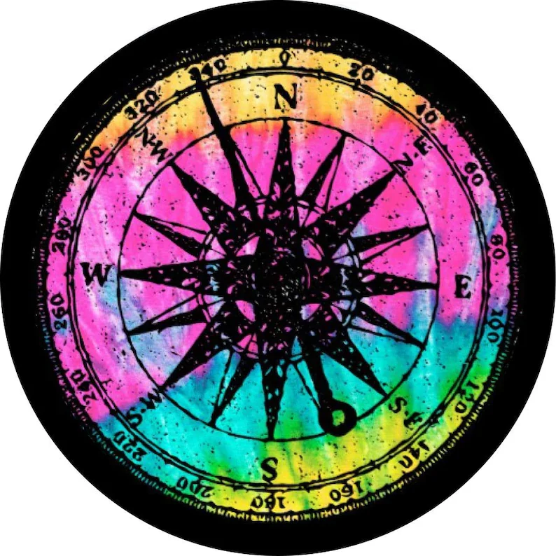 

Distressed Rainbow Compass 1 Spare Tire Cover for any Vehicle, Make, Model and Size - , RV, Travel Trailer, Camper and MORE