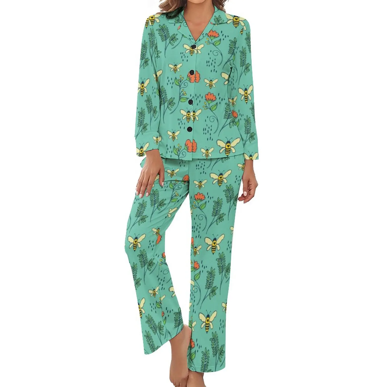 Cute Flying Bees Pajamas Female Red Floral Print Kawaii Nightwear Autumn Long-Sleeve 2 Pieces Bedroom V Neck Graphic Pajama Sets
Cute Flying Bees Pajamas Female Red Floral Print Kawaii Nightwear Autumn Long-Sleeve 2 Pieces Bedroom V Neck Graphic Pajama Sets