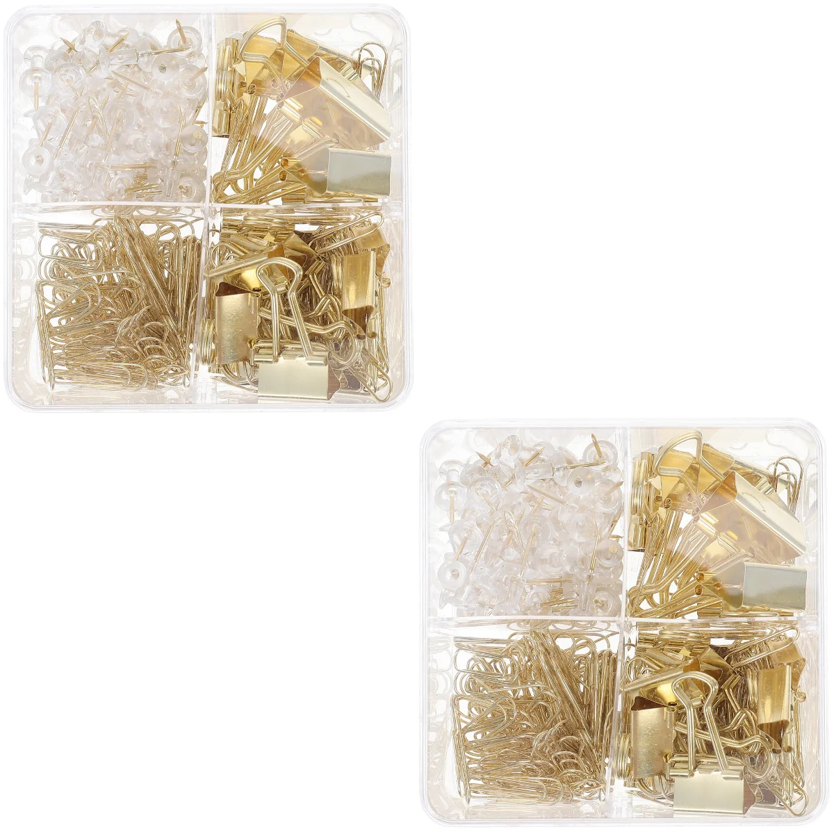 2 Sets Transparent Thumbtacks Tail Clips Paper Clips Four Grids Box Creative Office Supplies
2 Sets Transparent Thumbtacks Tail Clips Paper Clips Four Grids Box Creative Office Supplies