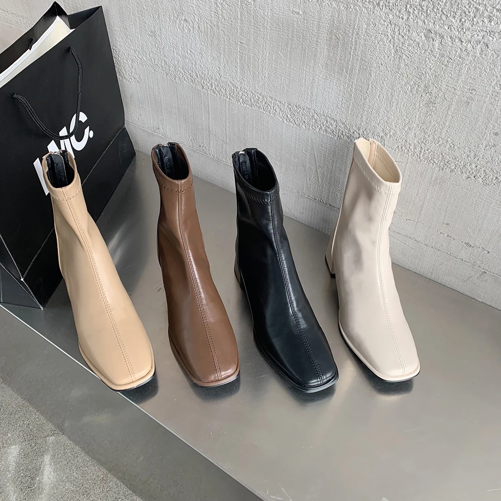 Round Toe Women Ankle Boots Sock Booties Black White Khaki Beige Thick Flat Mid Heels Elastic Band Autumn Spring Stretch Shoes
Round Toe Women Ankle Boots Sock Booties Black White Khaki Beige Thick Flat Mid Heels Elastic Band Autumn Spring Stretch Shoes
