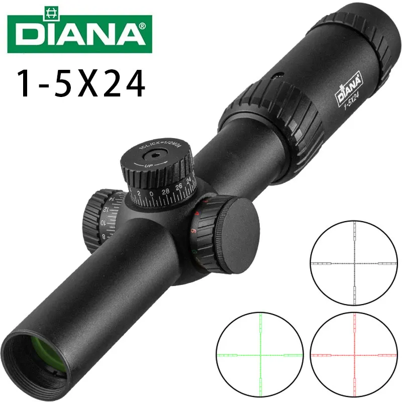 DIANA 1-5X24 Hunting Tactical Optical Rifle Scope with Red Green Illuminated Cross Turret Lock Scope Range Airsoft Mirror
DIANA 1-5X24 Hunting Tactical Optical Rifle Scope with Red Green Illuminated Cross Turret Lock Scope Range Airsoft Mirror