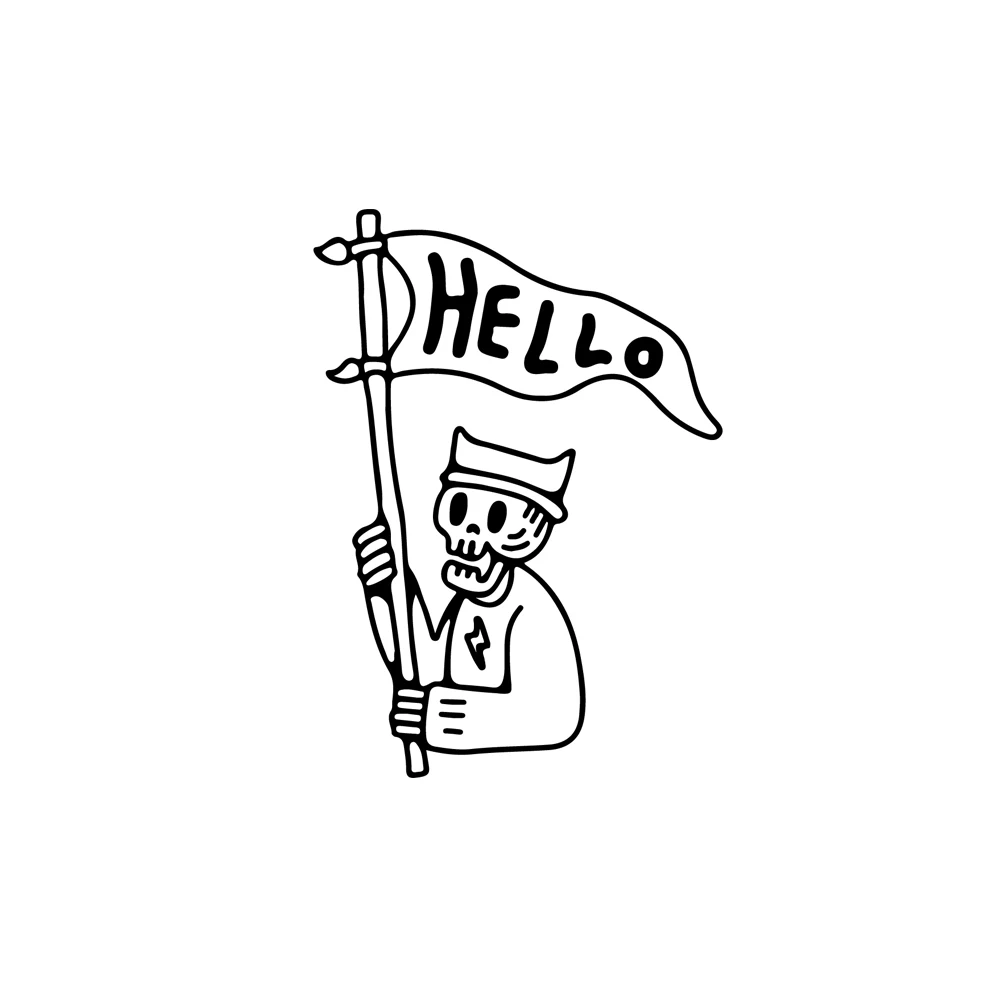 Funny Skull raising a flag to say hello Graphic Car Sticker Vinyl Motorcyle Decoration Car-styling Decal Vinyl Sticker.
Funny Skull raising a flag to say hello Graphic Car Sticker Vinyl Motorcyle Decoration Car-styling Decal Vinyl Sticker.