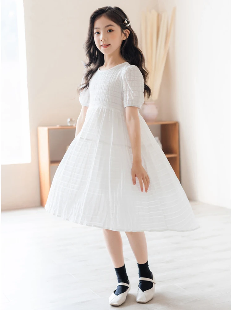 Summer Kids Girls Short Sleeve Fashion Solid Color Princess Dress Children Clothing Korean Casual O-neck Knee-length Dresses P18 
Summer Kids Girls Short Sleeve Fashion Solid Color Princess Dress Children Clothing Korean Casual O-neck Knee-length Dresses P18