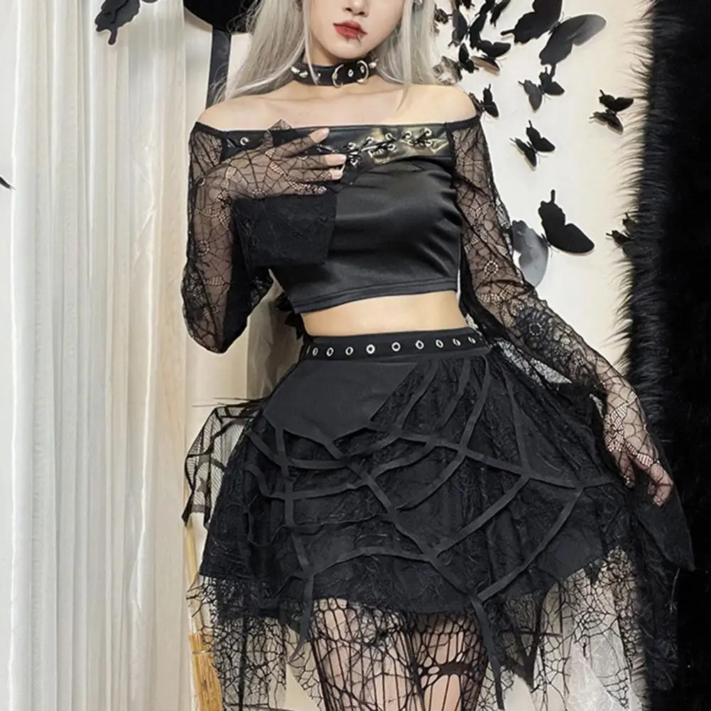Elastic Waist Big Hem Gothic Punk Metal Holes Design Women Skirt Halloween Spider-Web Decor Tassel Mini Skirt Party Wear
Elastic Waist Big Hem Gothic Punk Metal Holes Design Women Skirt Halloween Spider-Web Decor Tassel Mini Skirt Party Wear