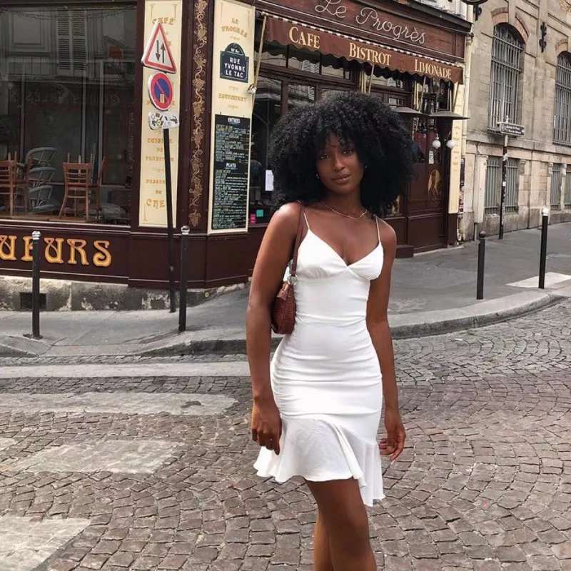 European And American-Style Women's Clothing2022Spring and Summer New Solid Color Strap Stitched Backless Ruffled Short Dress fo
European And American-Style Women's Clothing2022Spring and Summer New Solid Color Strap Stitched Backless Ruffled Short Dress fo