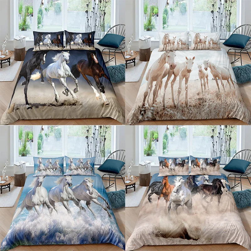 

Женский разноцветный постельный комплект с рисунком лошади, новый дизайн, 3D комплекты постельного белья, пододеяльник + наволочка, односпальная и двуспальная кровать