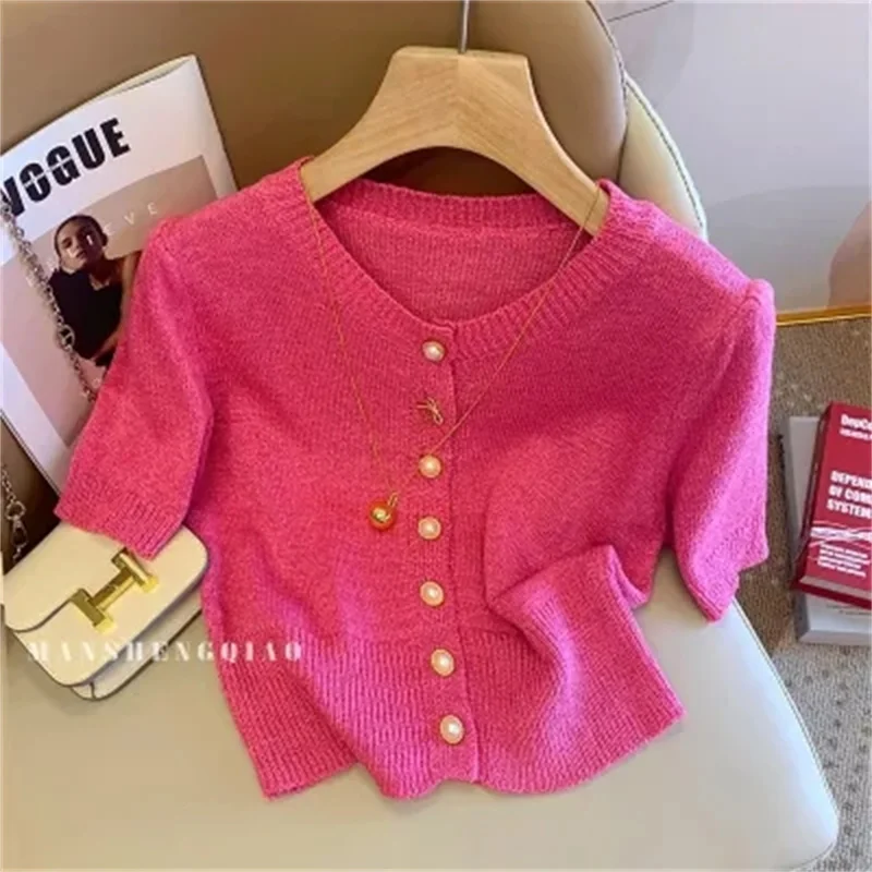 Elegant Knit Cardigan Top Sweet Puff Short Sleeve Sweater Women's 2023 Summer Single-breasted O-Neck Knitwear Chic Crop Top P540
Elegant Knit Cardigan Top Sweet Puff Short Sleeve Sweater Women's 2023 Summer Single-breasted O-Neck Knitwear Chic Crop Top P540